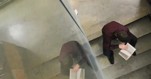 Student reading a book in the library. Concept: educational, portrait, library Stock Footage 86216242