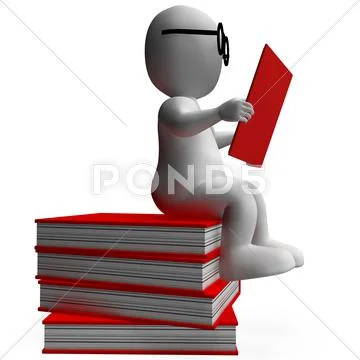 Student reading books shows studious Stock Illustration