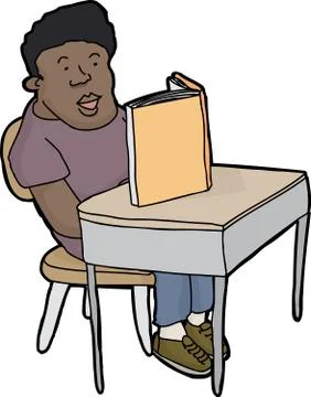Student reading at desk Stock Illustration