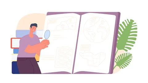 Student reading. Man study book, self education and read. Library concept, boy Stock Illustration