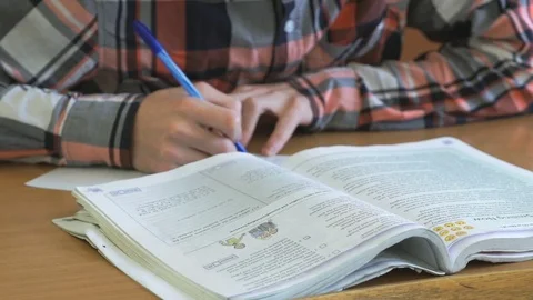 Student reads the tutorial on the lesson 스톡 동영상 70180348