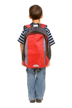 Student: rear view of boy with backpack Stock Photos