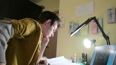 Student rehearsing a play via videoconference. Stock Footage 151788387