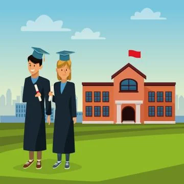 Student in robe on high school Ilustración de archivo