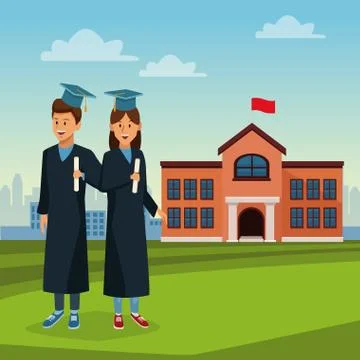 Student in robe on high school Ilustración de archivo