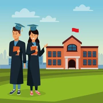 Student in robe on high school Ilustración de archivo