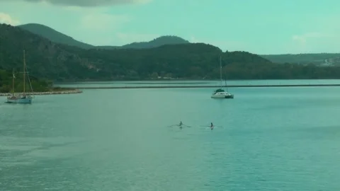 Student rowing teams training Student rowing teams training in Argostoli Har Stock Footage 314835098