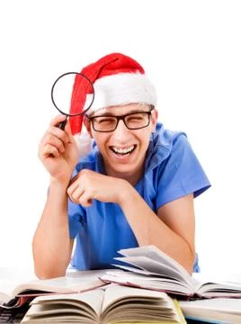 Student in Santa Hat Foto stock