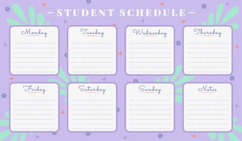 Student schedule template in delicate palette Stock Illustration