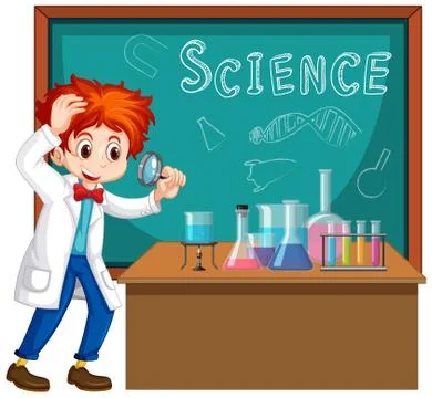 Student in science classroom working with tools Stock Illustration