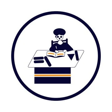 Student, seat, desk, table, man, student sitting at desk icon Stock Illustration