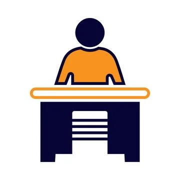 Student, seat, desk, table, man, student sitting at desk icon Stock Illustration
