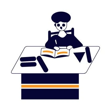 Student, seat, desk, table, man, student sitting at desk icon Stock Illustration