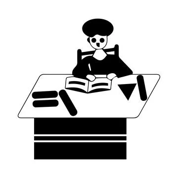 Student, seat, desk, table, man, student sitting at desk icon Stock Illustration