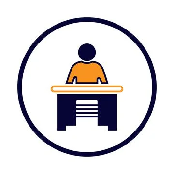 Student, seat, desk, table, man, student sitting at desk icon Stock Illustration