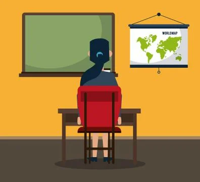 Student seated in classroom Stock Illustration