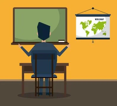 Student seated in classroom Stock Illustration