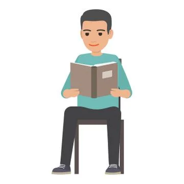Student Seating and Reading Textbook Flat Vector Stock Illustration