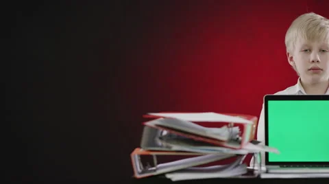 Student showing blue tablet Stock Footage 65995619