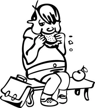 The student sits in the corridor and eats the school sandwich 库存插图