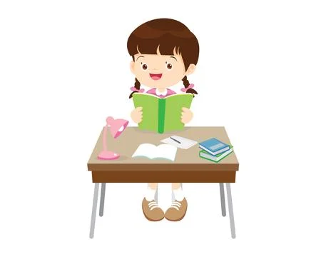 Student sitting on desk working for homework Stock Illustration