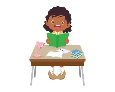 Student sitting on desk working for homework Stock Illustration