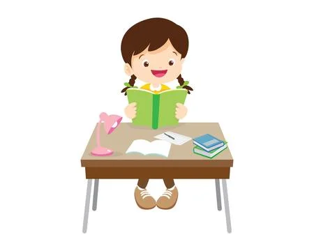 Student sitting on desk working for homework Stock Illustration