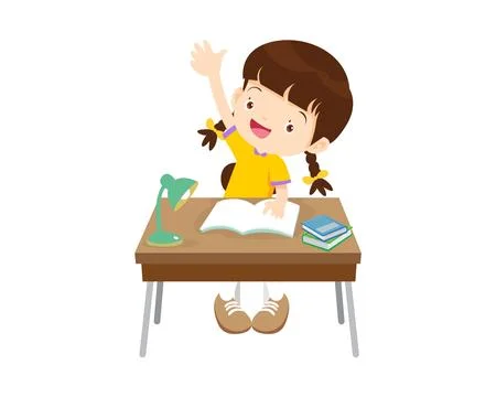 Student sitting on desk working for homework Stock Illustration
