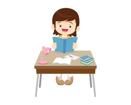 Student sitting on desk working for homework Stock Illustration