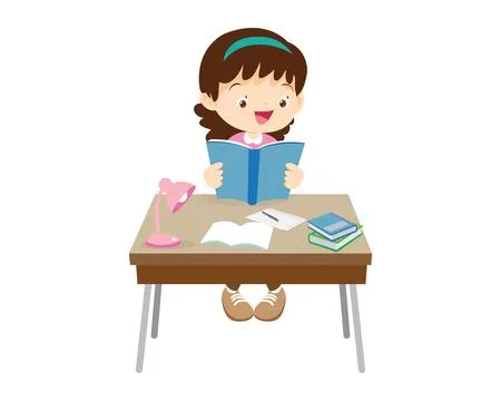Student sitting on desk working for homework Stock Illustration
