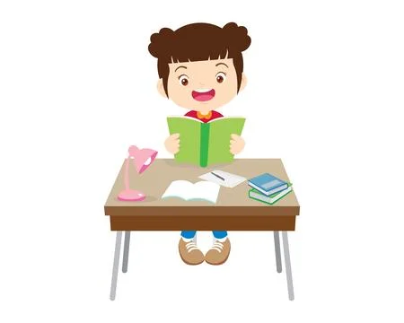 Student sitting on desk working for homework Stock Illustration