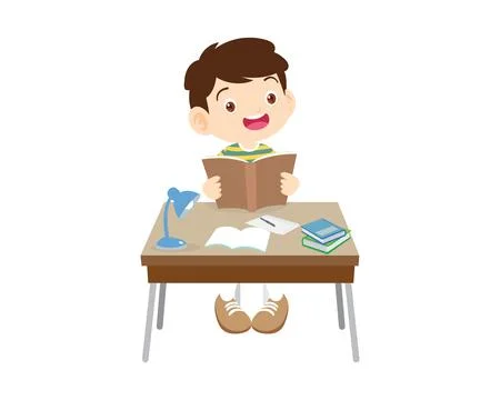 Student sitting on desk working for homework Illustrazione stock