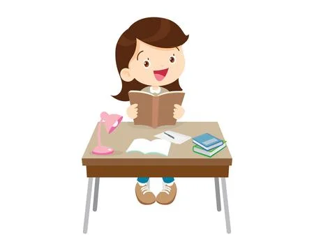Student sitting on desk working for homework Stock Illustration
