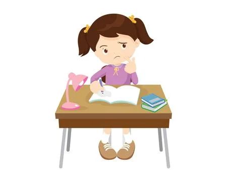Student sitting on desk working for homework Stock Illustration