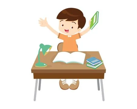 Student sitting on desk working for homework Stock Illustration