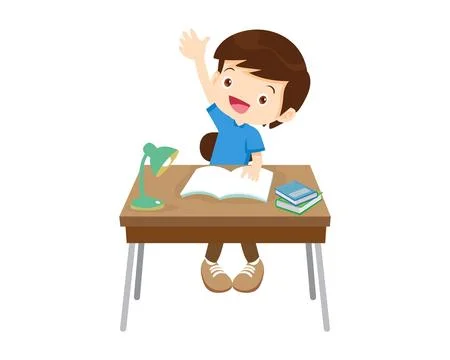 Student sitting on desk working for homework Stock Illustration
