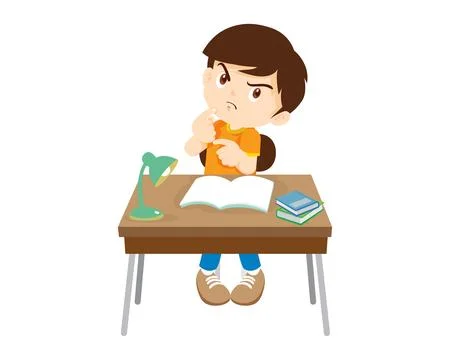 Student sitting on desk working for homework Stock Illustration