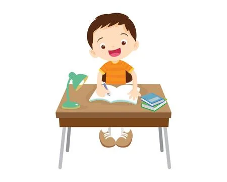 Student sitting on desk working for homework Stock Illustration