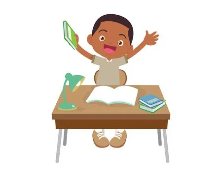Student sitting on desk working for homework Stock Illustration