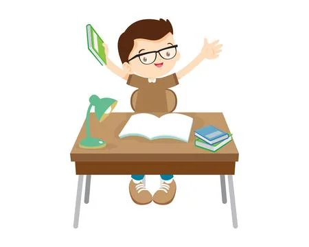 Student sitting on desk working for homework Stock Illustration