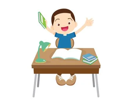 Student sitting on desk working for homework Stock Illustration