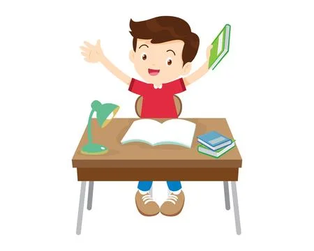 Student sitting on desk working for homework 2 Stock Illustration
