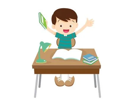 Student sitting on desk working for homework 2 Stock Illustration