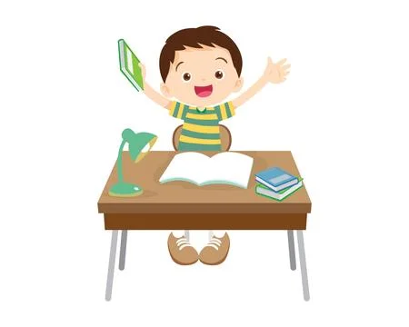 Student sitting on desk working for homework 2 Stock Illustration