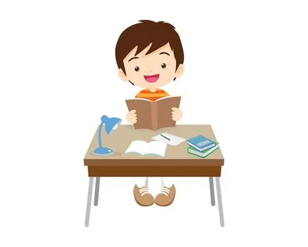 Student sitting on desk working for homework 2 Stock Illustration