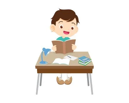 Student sitting on desk working for homework 2 Illustrazione stock