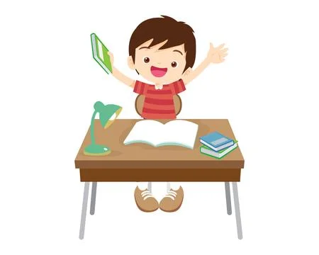 Student sitting on desk working for homework 2 Stock Illustration