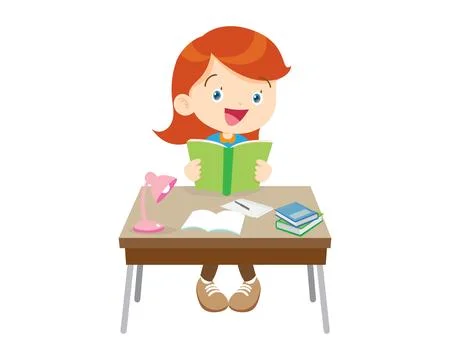 Student sitting on desk working for homework 2 Stock Illustration