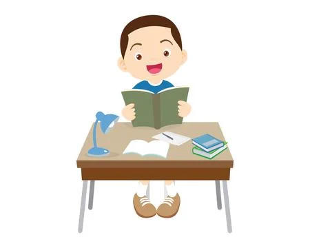Student sitting on desk working for homework 2 Stock Illustration