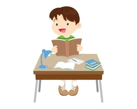 Student sitting on desk working for homework 2 Stock Illustration
